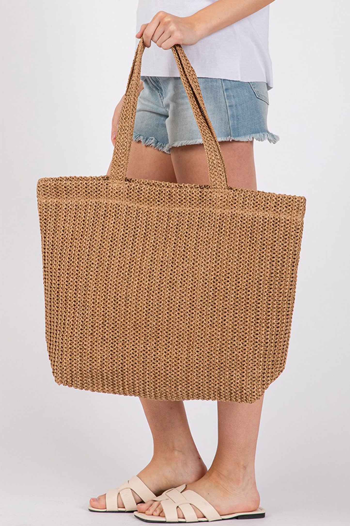 Parchment Woven Beach Tote Bag