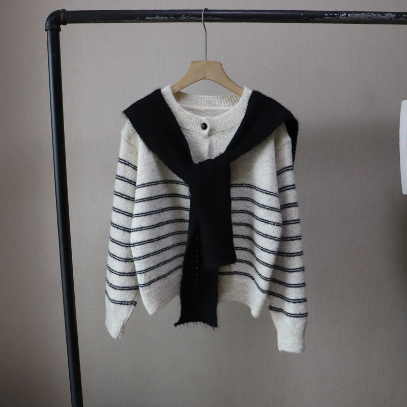 Striped Color-Block Cardigan and Shawl
