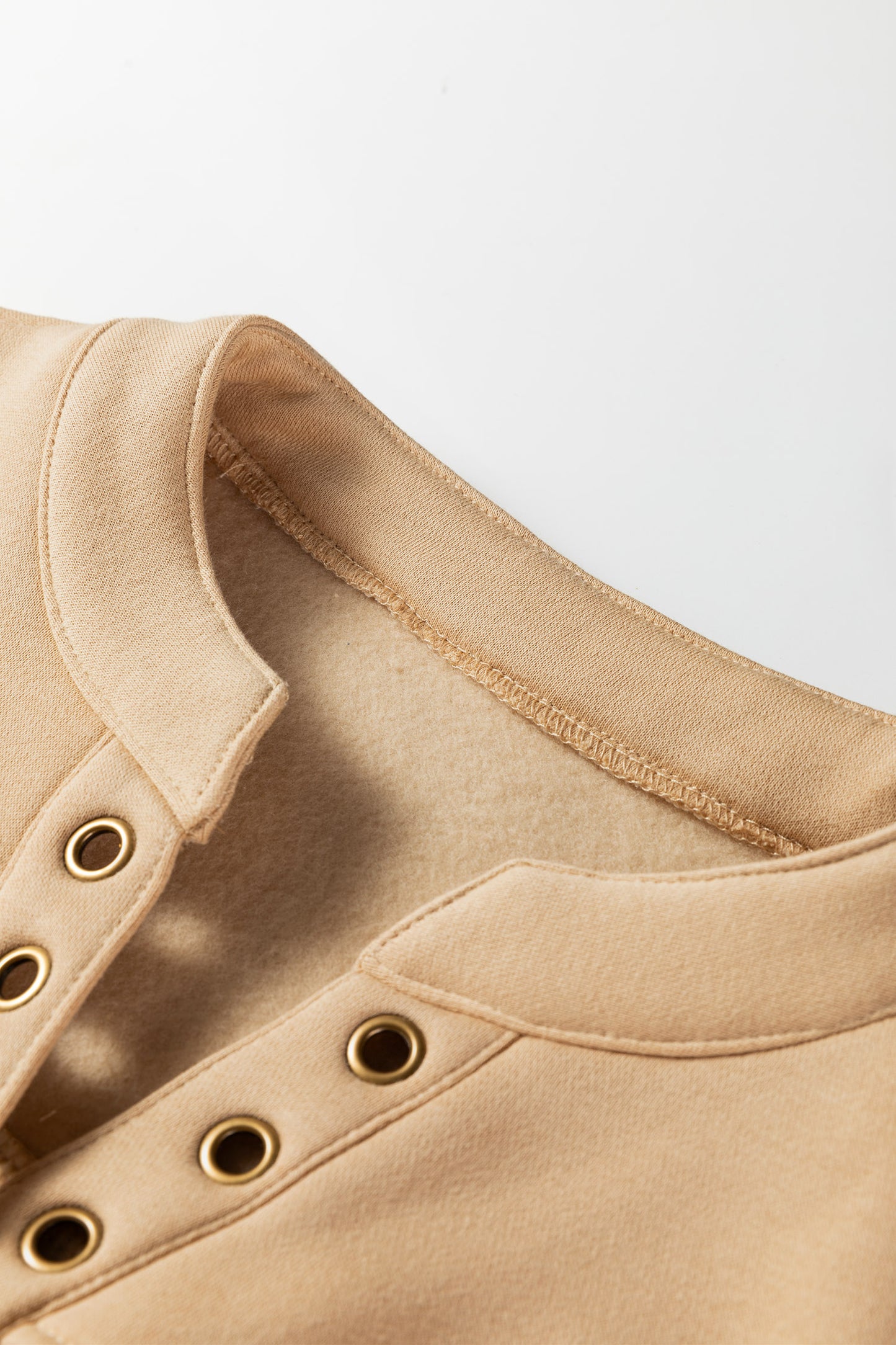 Light Beige Grommet V-Neck Sweatshirt