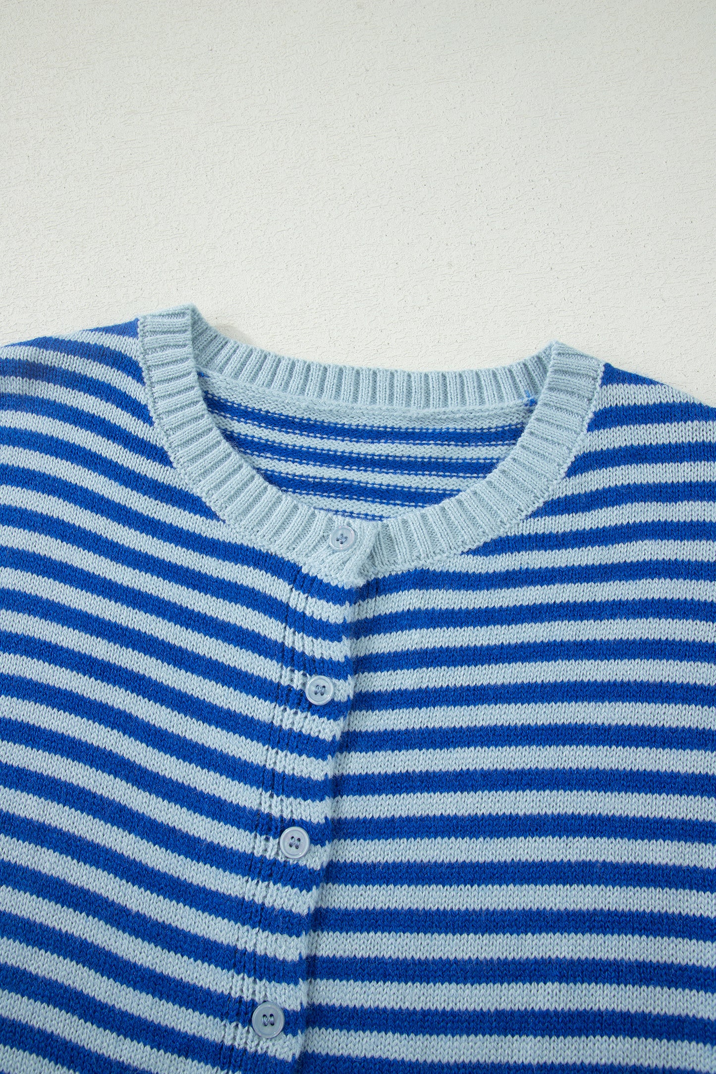 Blue Striped Half-Sleeve Button-Down Cardigan