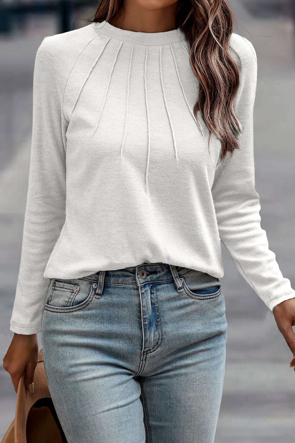 Navy Seam-Detail Raglan Top
