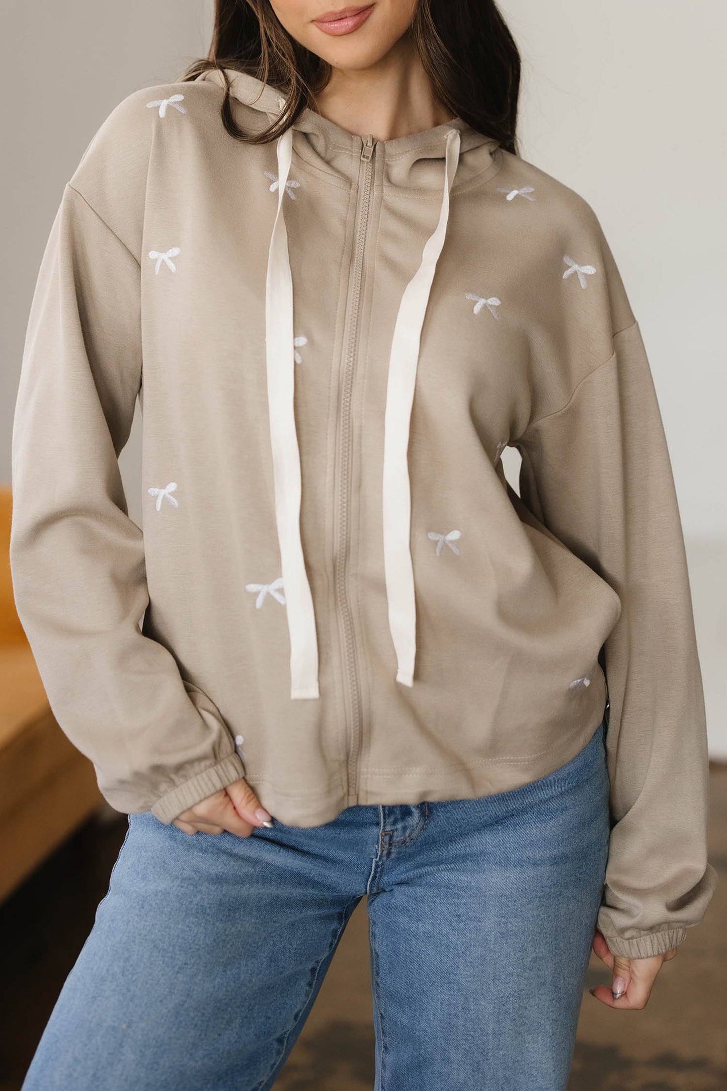Goat Bow-Embroidered Zip-Up Hoodie