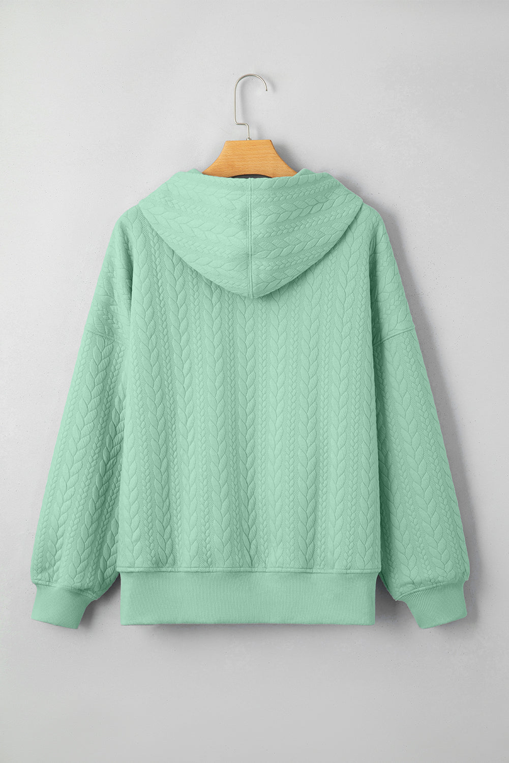 Moonlight Jade Cable-Texture Oversized Hoodie
