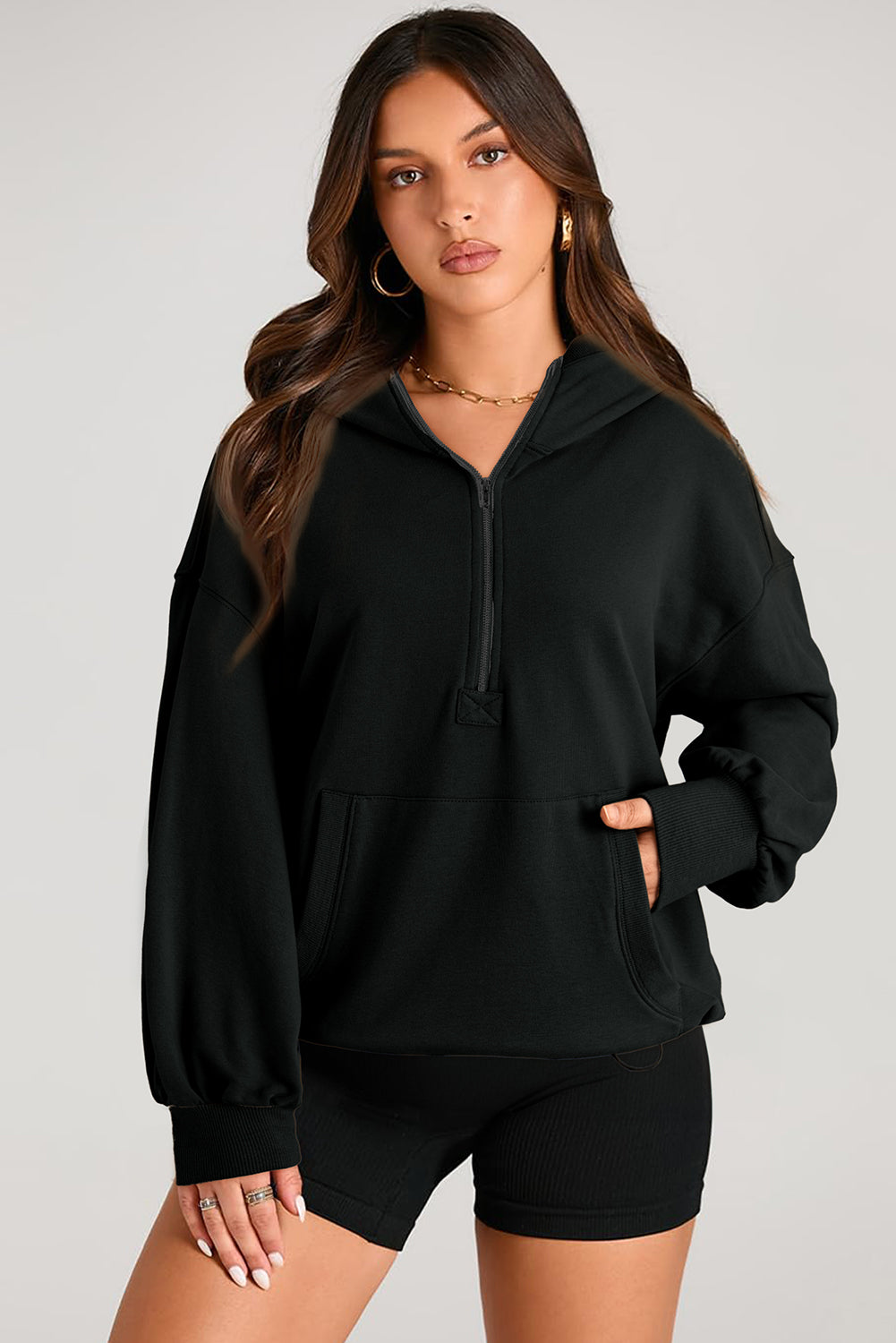 Light Gray Half-Zip Oversized Hoodie