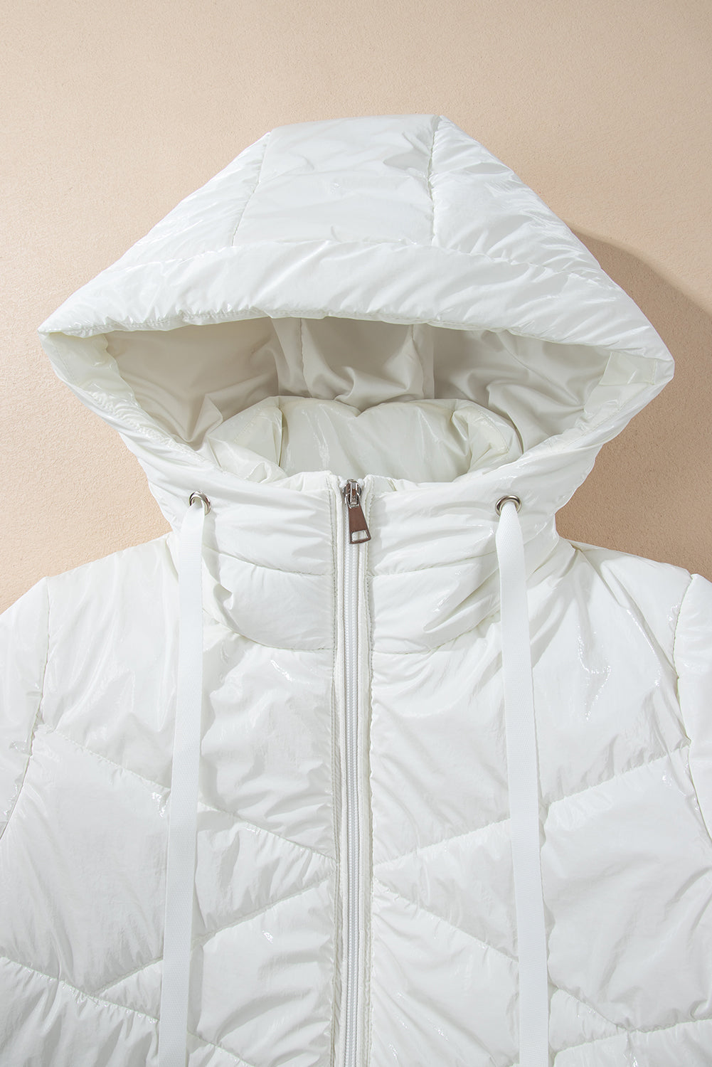 White Quilted Hooded Puffer Coat