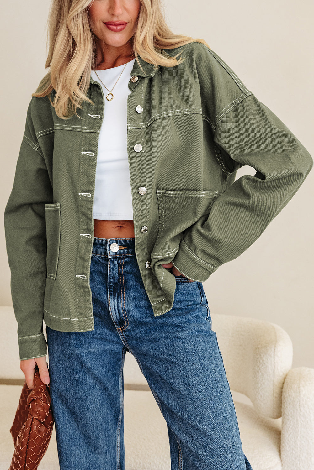 Smoke Green Boyfriend Denim Jacket