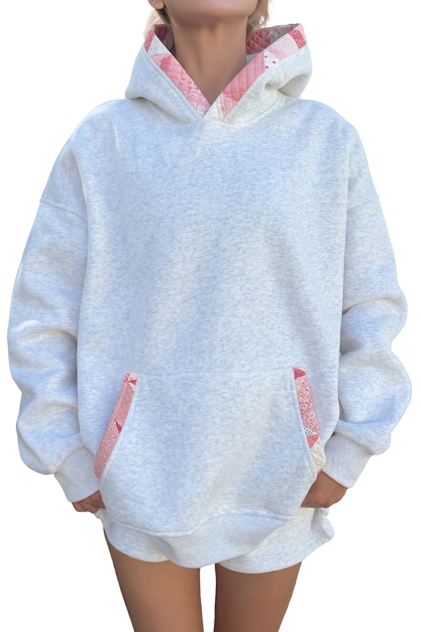 Gray Contrast-Trim Oversized Hoodie