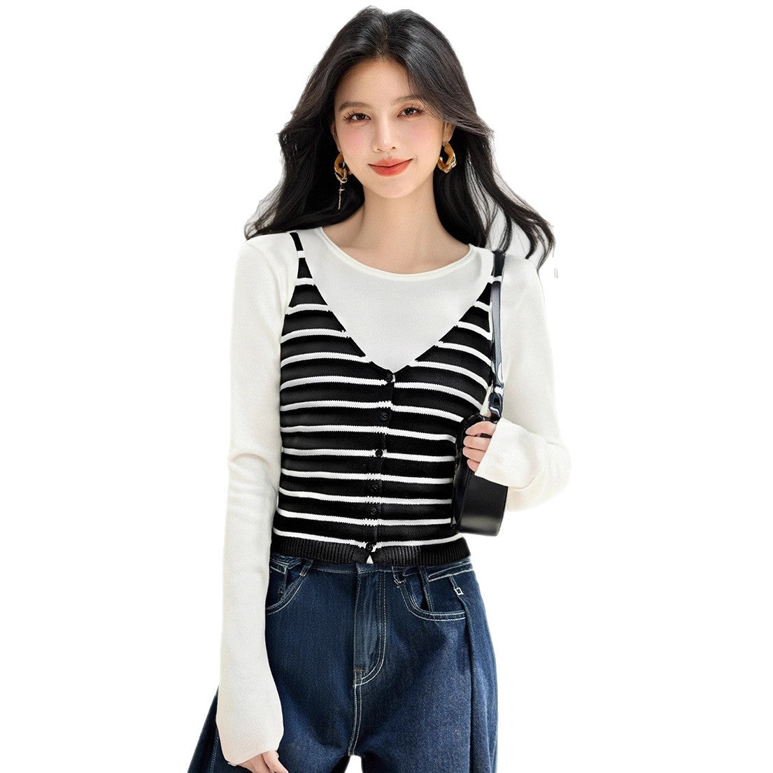 Style Knit Sweater for Women with Embroidery, Loose Oversized Pullover, Casual Layering Top for Autumn and Winter
