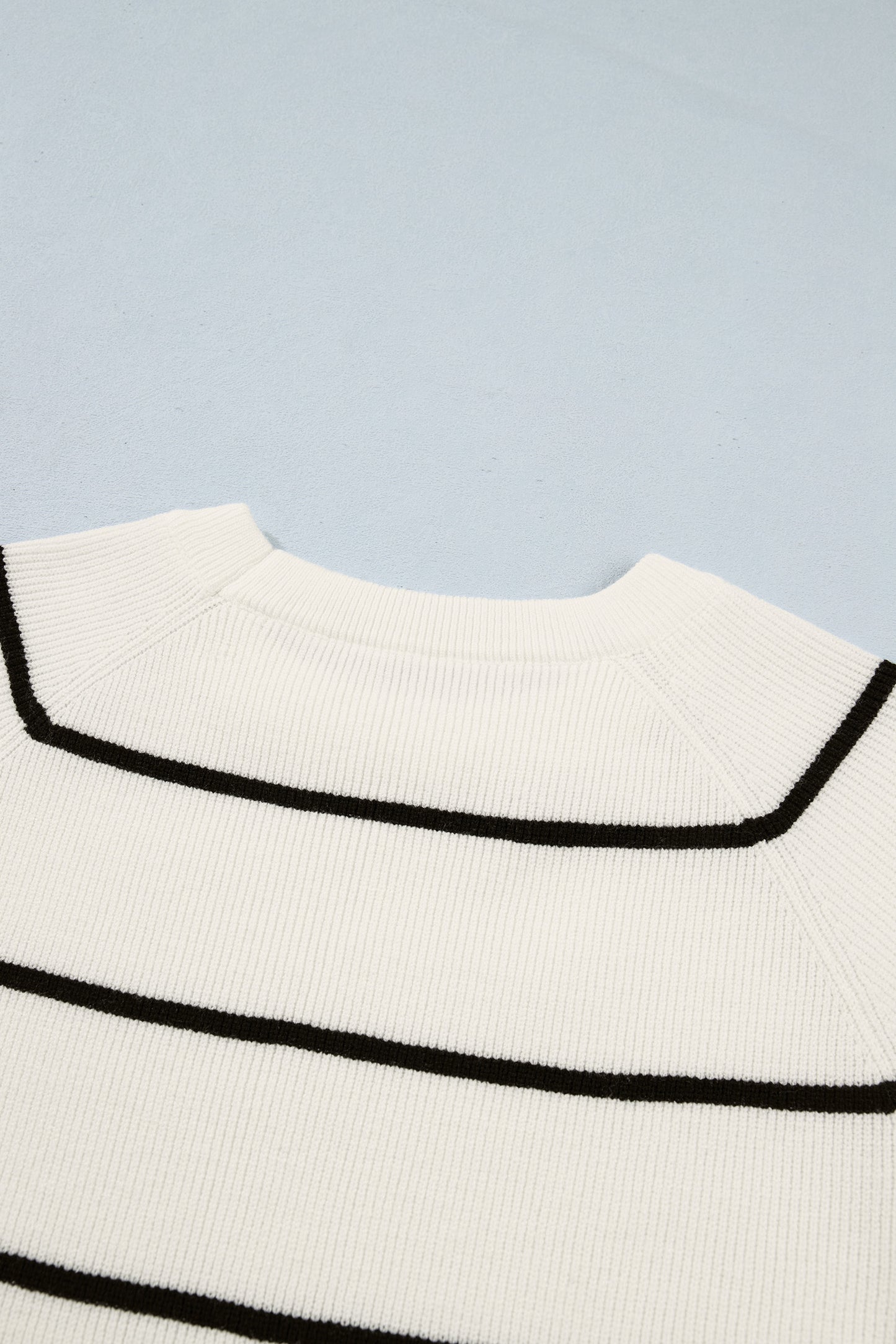 White Stripe Ribbed Short-Sleeve Knit Top
