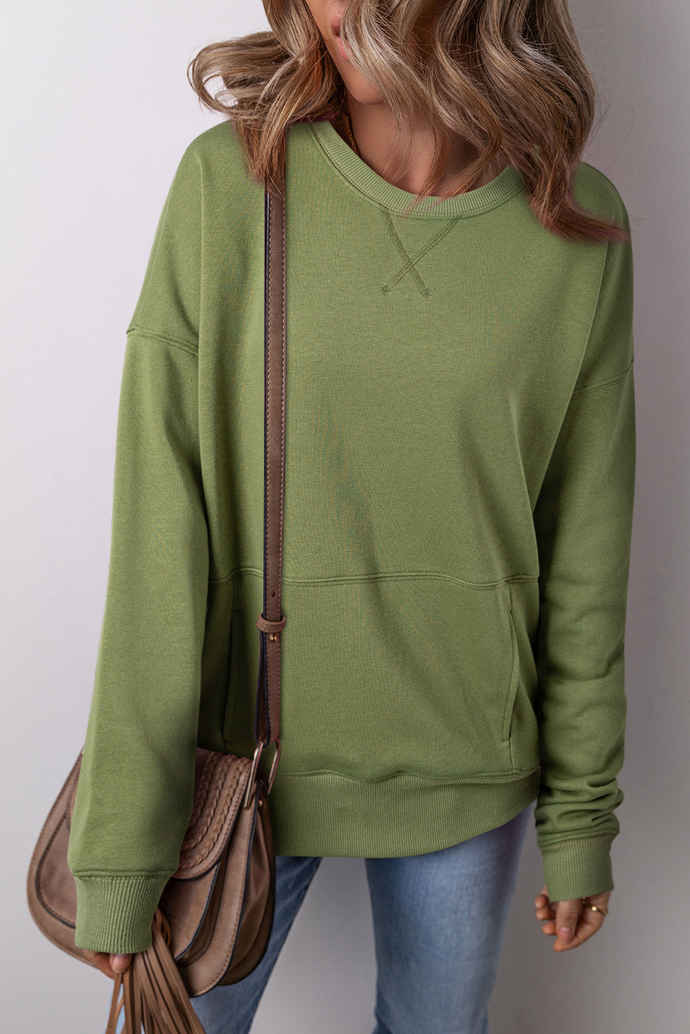 Black Crisscross-Stitch Pocket Sweatshirt