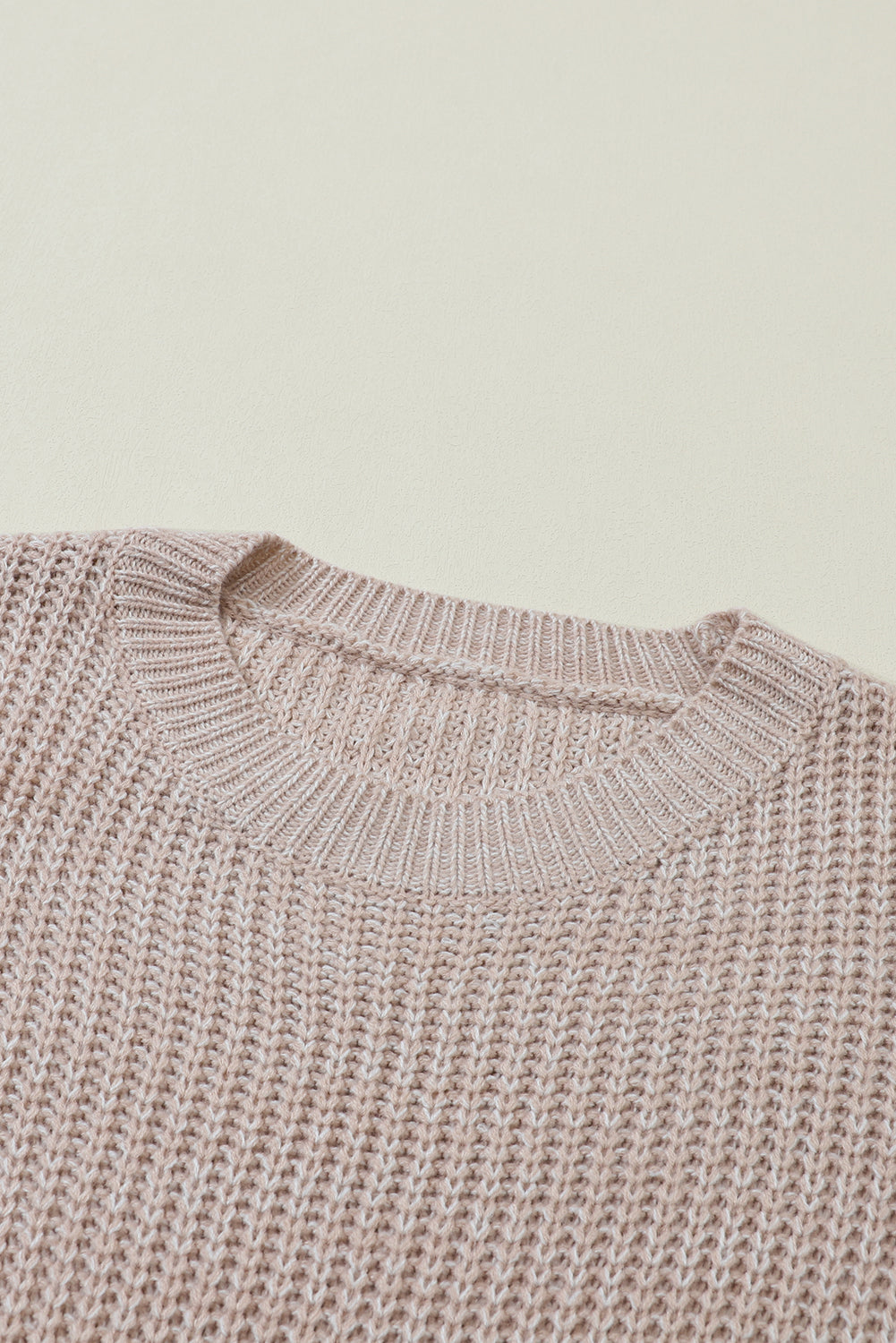 Parchment Cable-Sleeve Drop-Shoulder Sweater