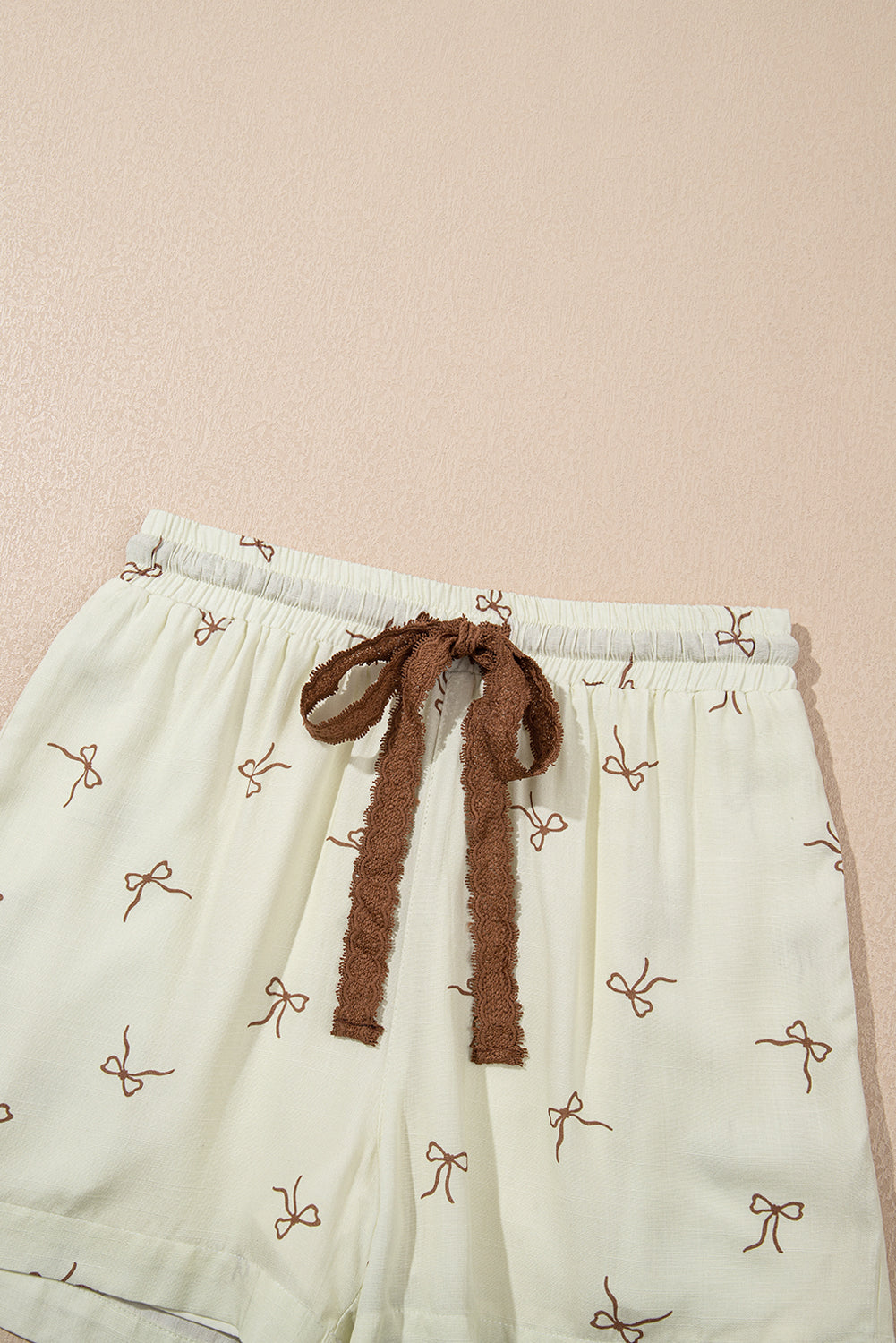 White Bow-Print Drawstring Shorts