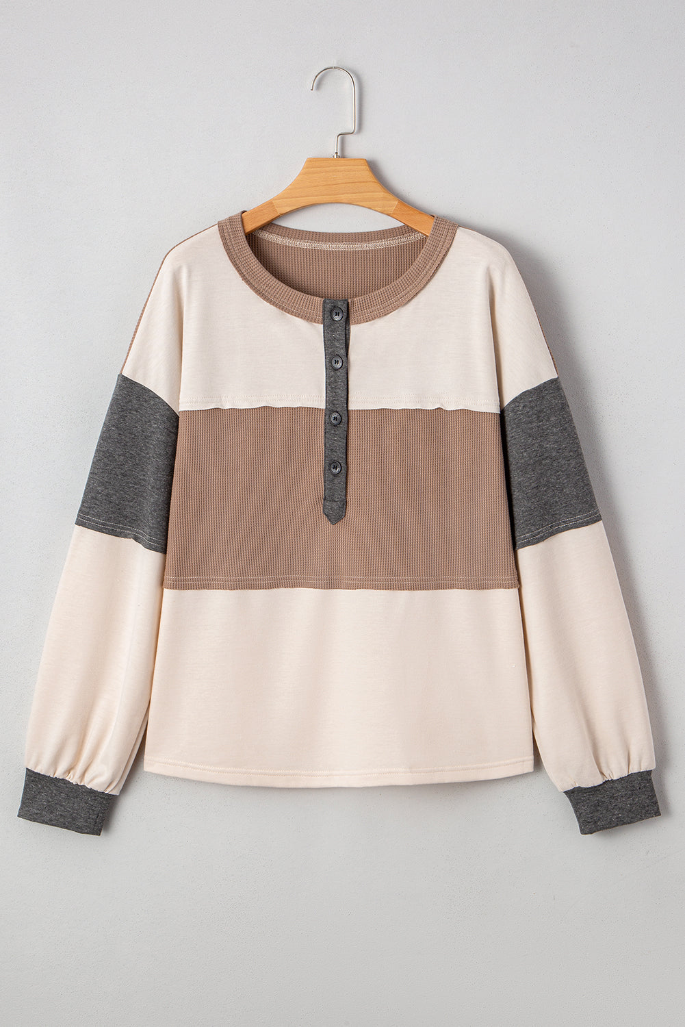 Jet Stream Color-Block Waffle-Knit Henley Top