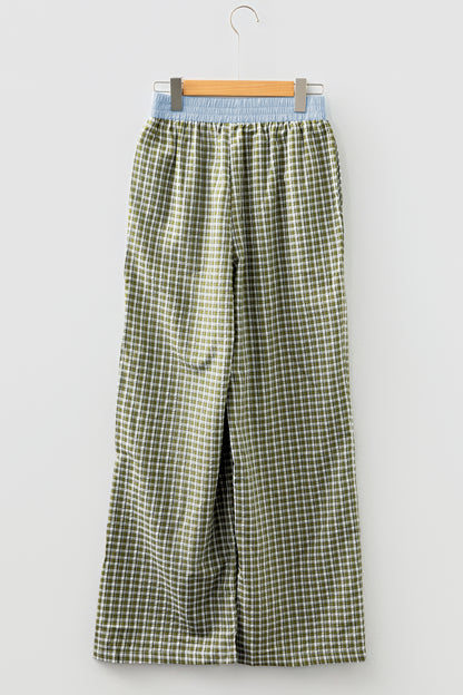 Brown Gingham Wide-Leg Boxer Pants