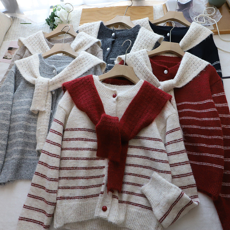 Striped Color-Block Cardigan and Shawl