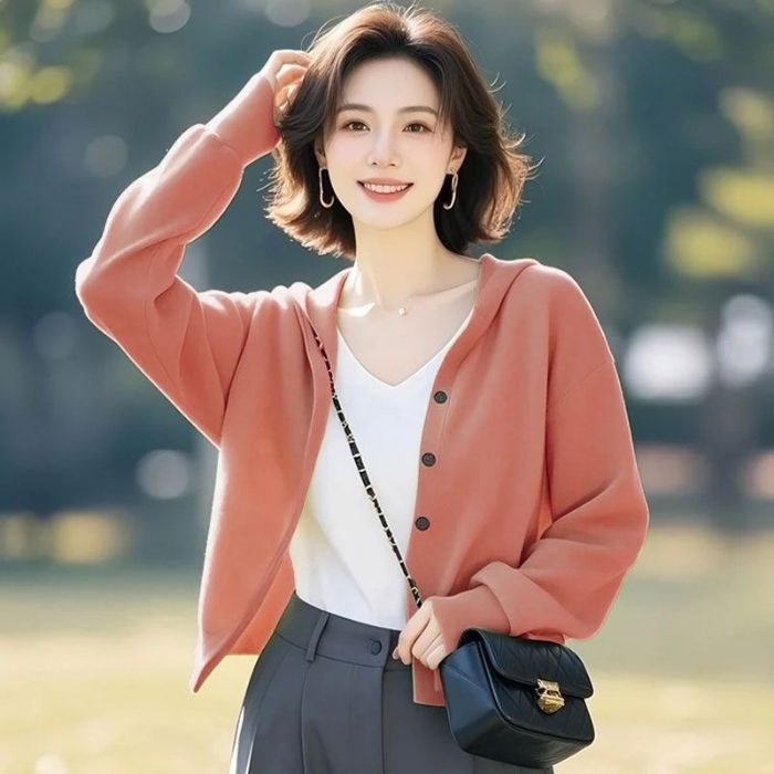 Casual Loose Hooded Cardigan Sweatshirt for Women, Korean Style,  Outerwear Top
