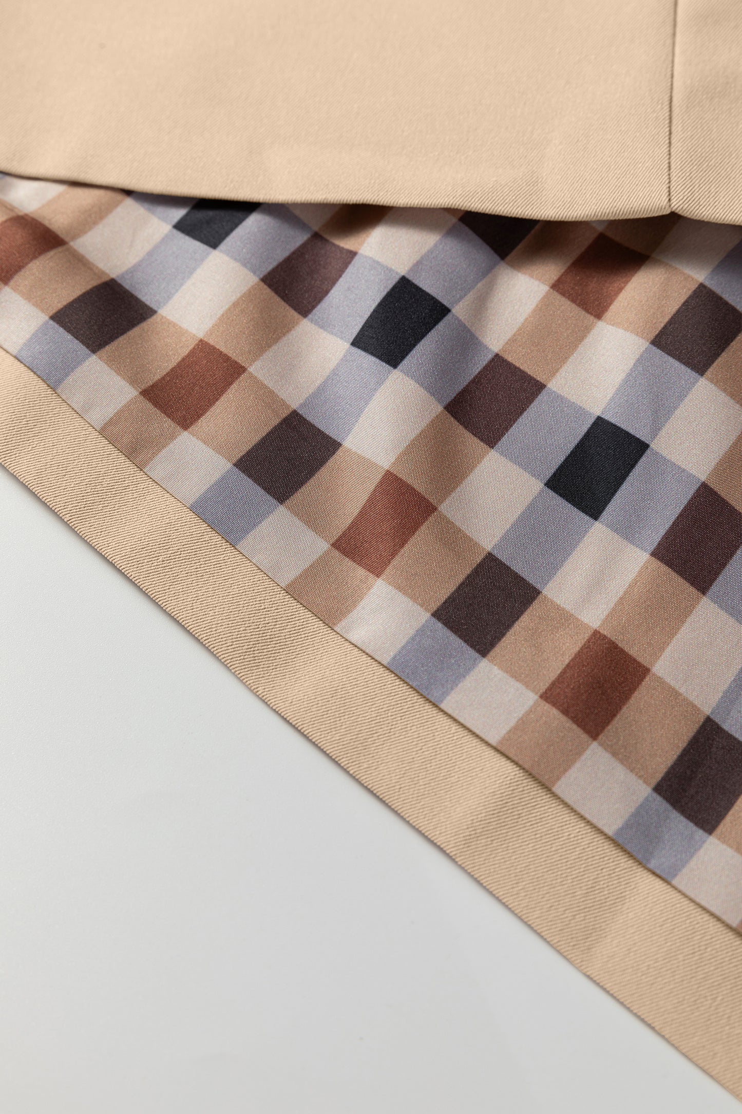 Parchment Plaid-Trim Trench Coat