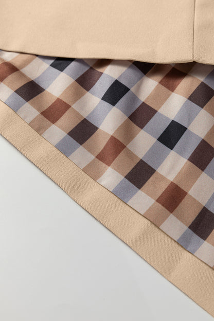 Parchment Plaid-Trim Trench Coat