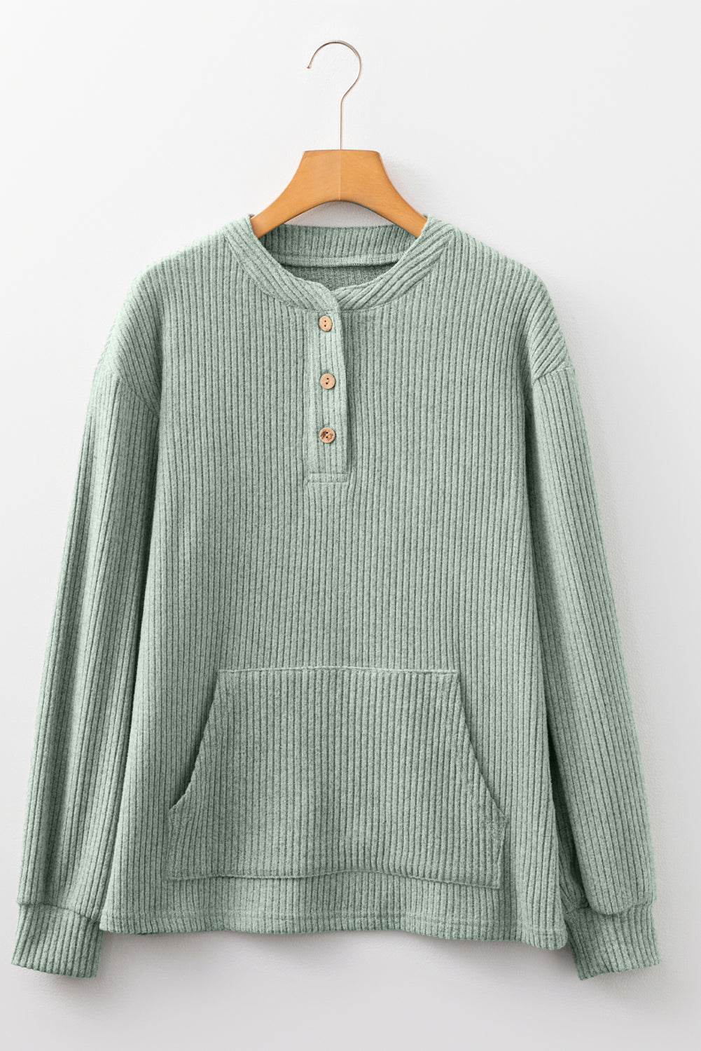 Clearly Aqua Ribbed Henley Knit Top
