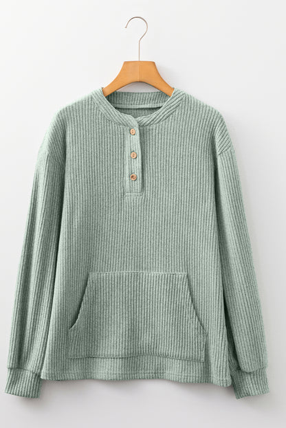 Clearly Aqua Ribbed Henley Knit Top