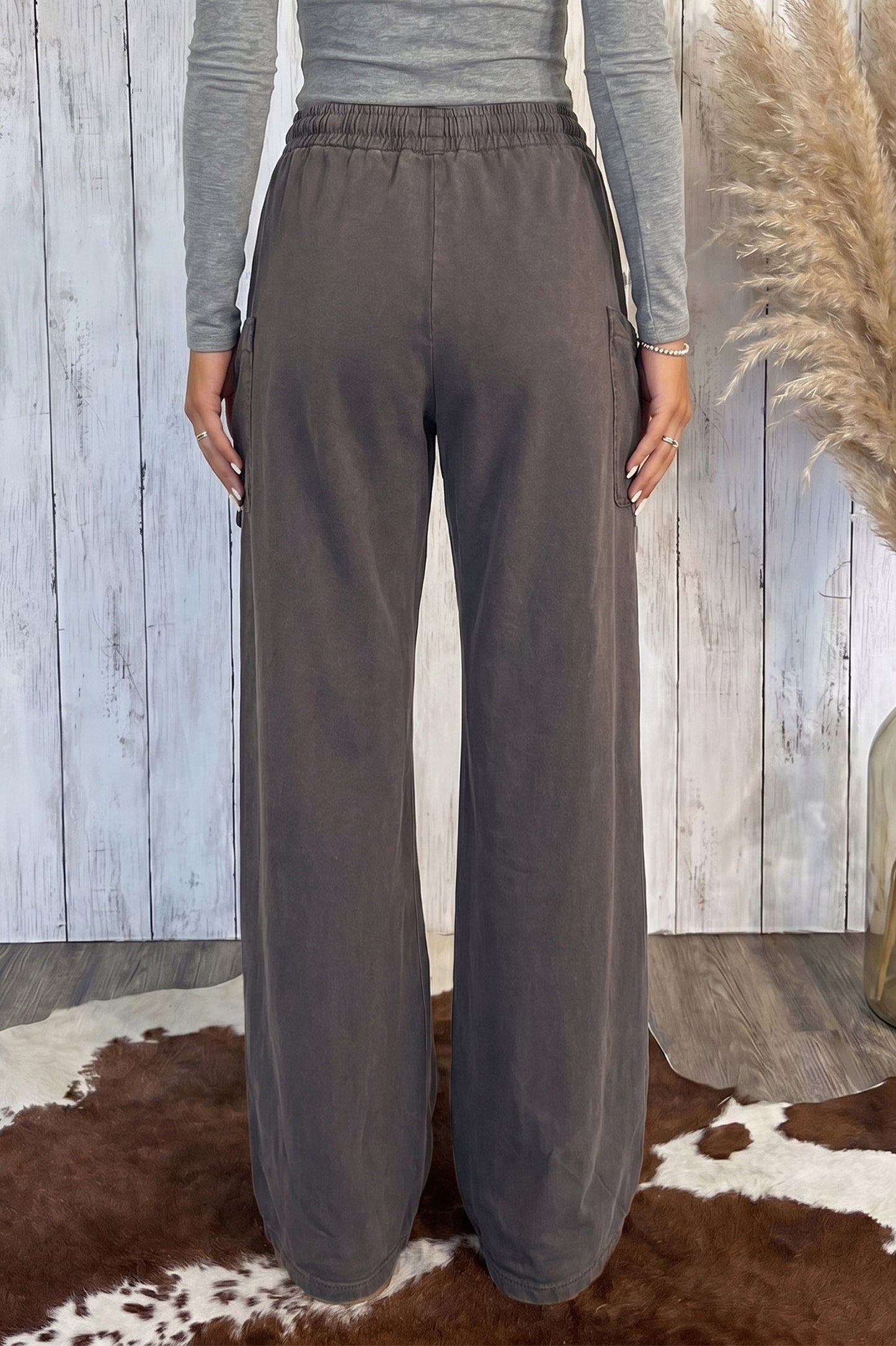 Dark Brown Mineral-Wash Cargo Pants