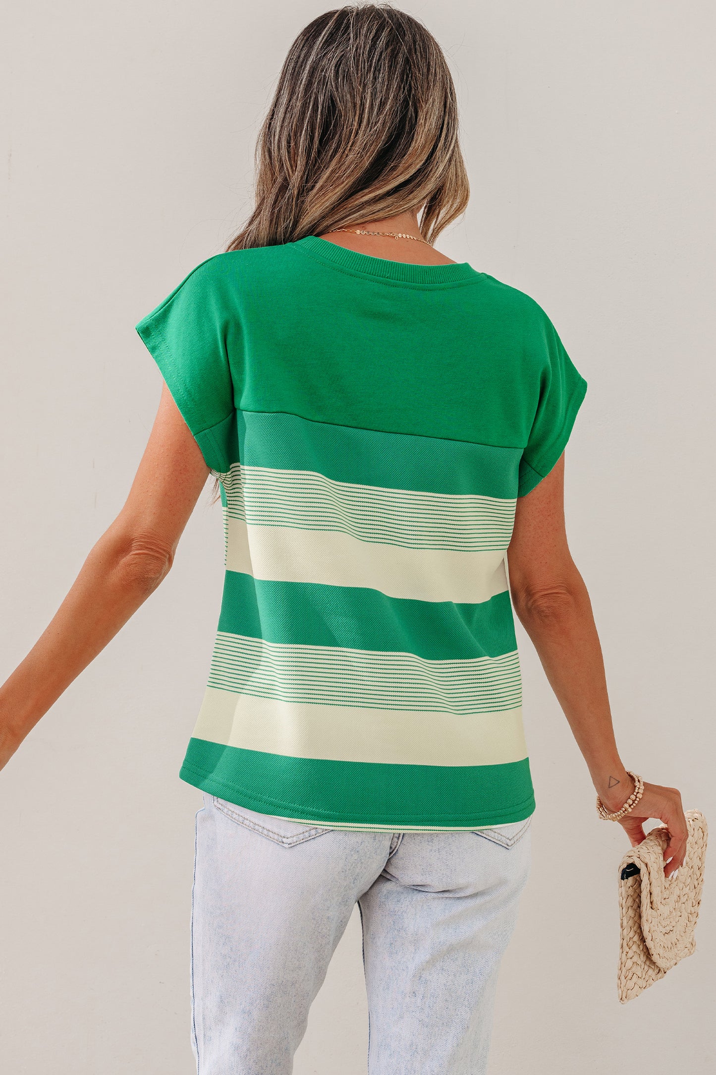 Black Mixed-Stripe Cap-Sleeve T-Shirt
