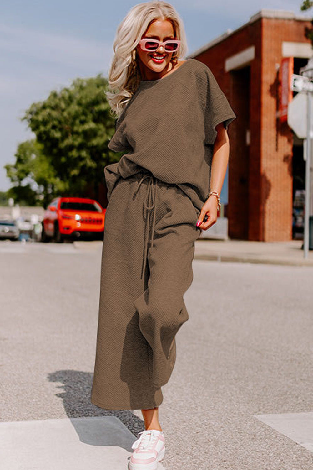 Gray Textured T-Shirt and Pants Set
