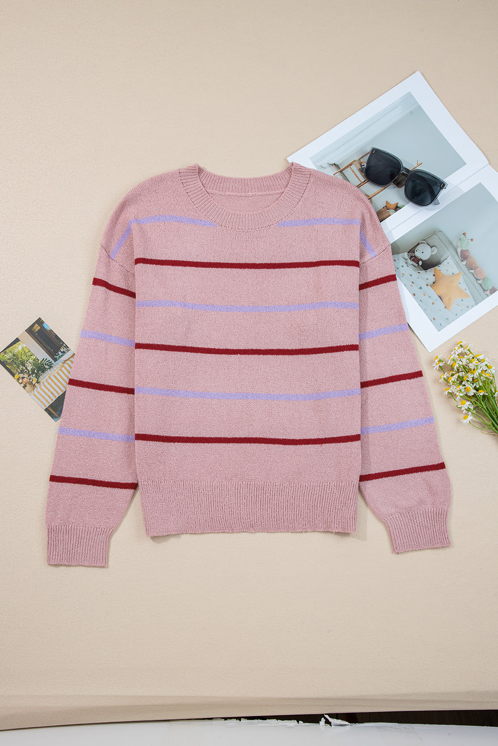 Pink Multicolor Striped Sweater