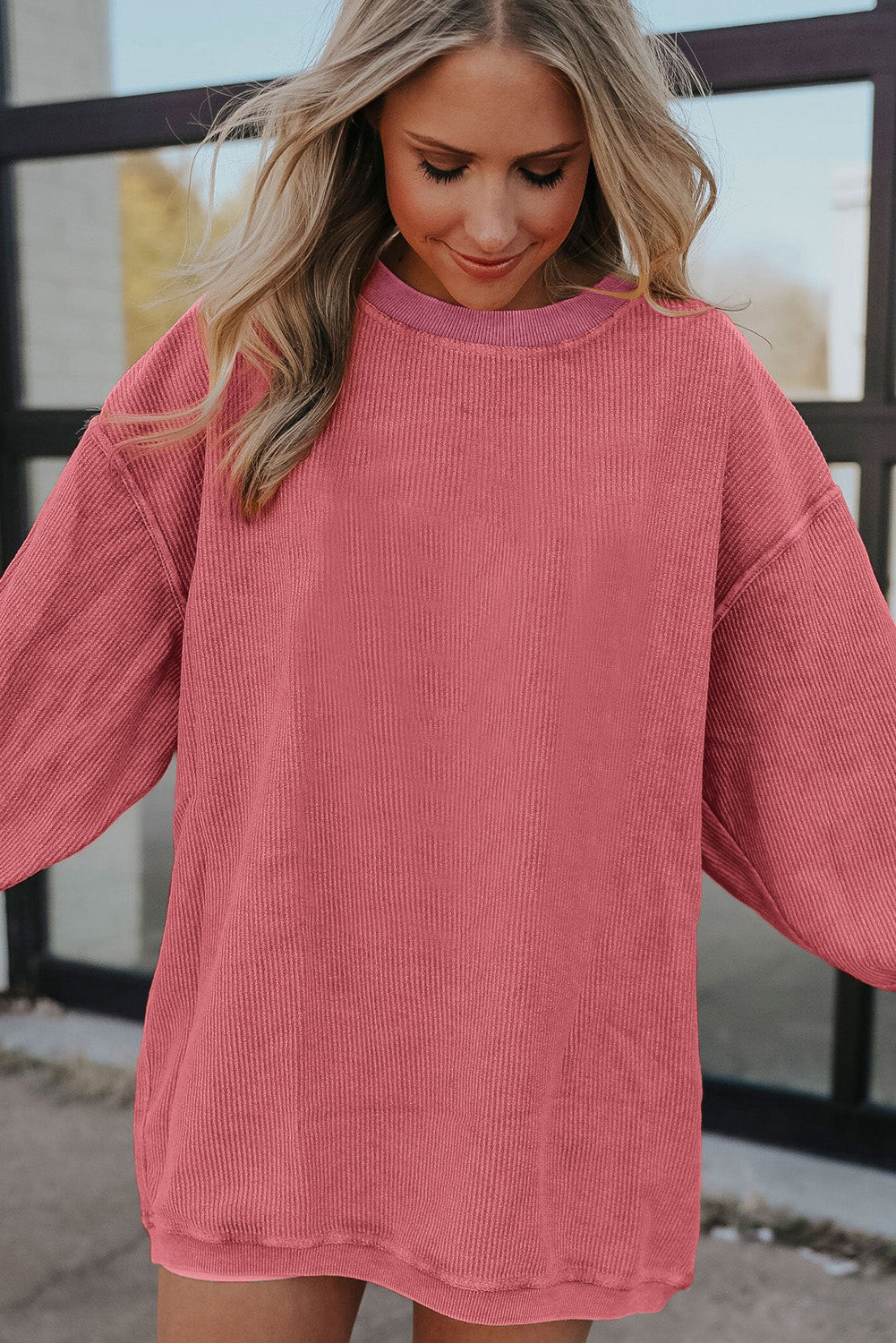 Dark Grey Ribbed Corduroy Oversized Sweatshirt