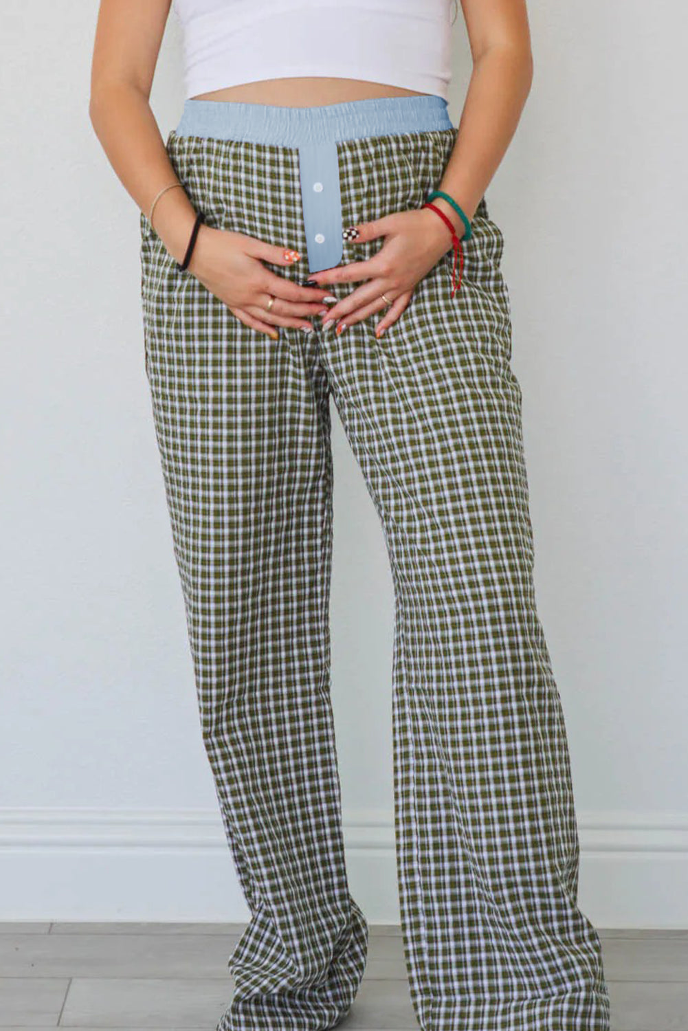 Brown Gingham Wide-Leg Boxer Pants