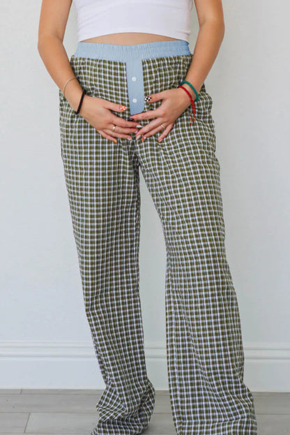 Brown Gingham Wide-Leg Boxer Pants