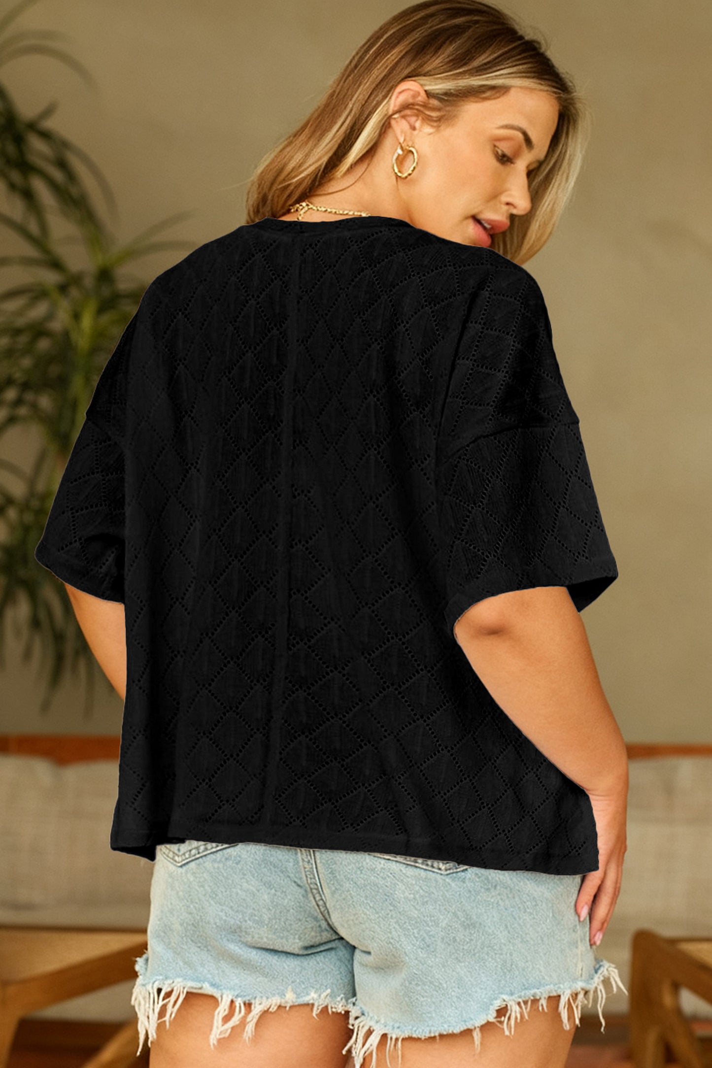 Golden Fleece Pointelle V-Neck Knit Top