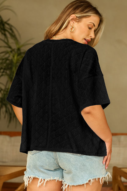 Golden Fleece Pointelle V-Neck Knit Top