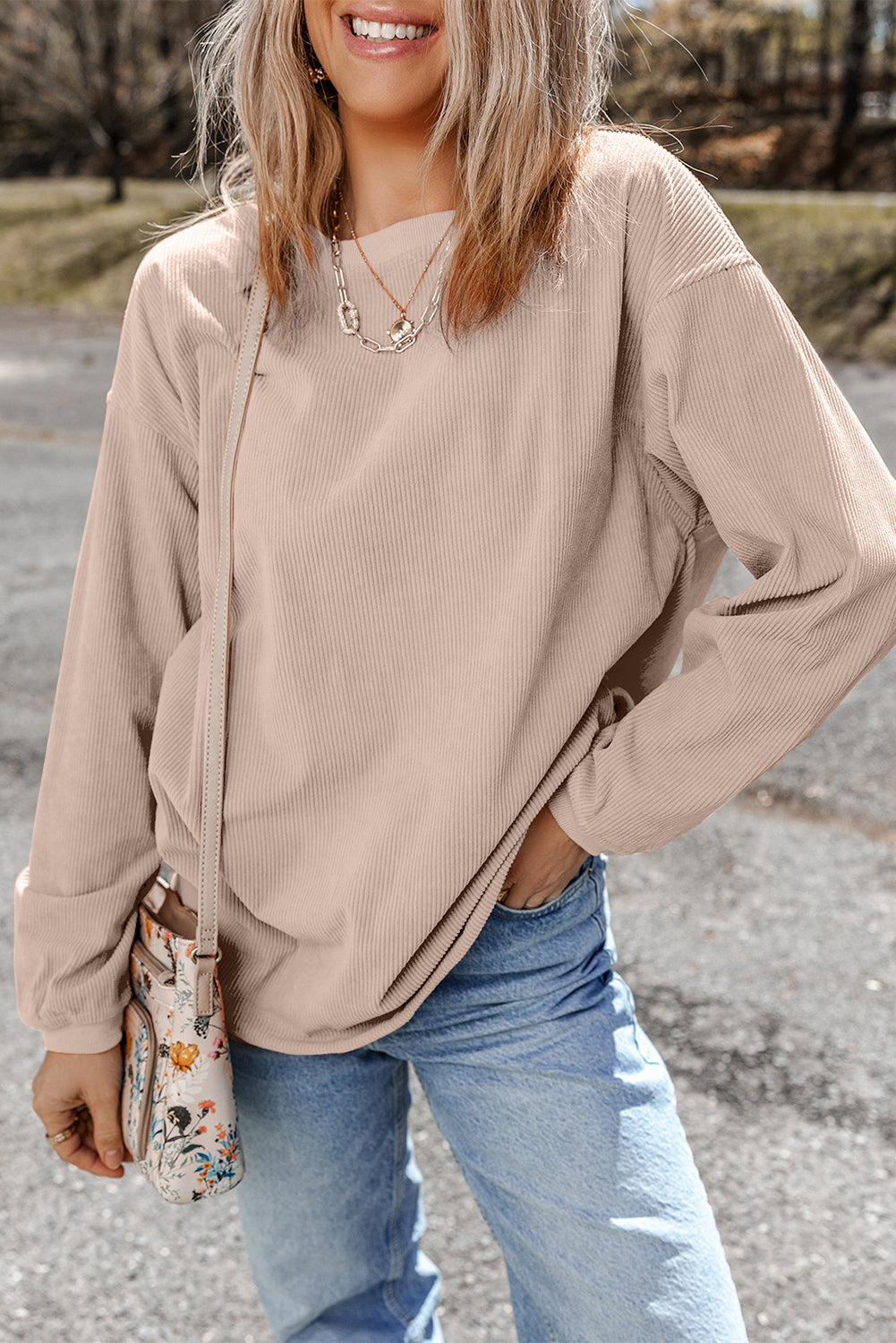 Dark Grey Ribbed Corduroy Oversized Sweatshirt