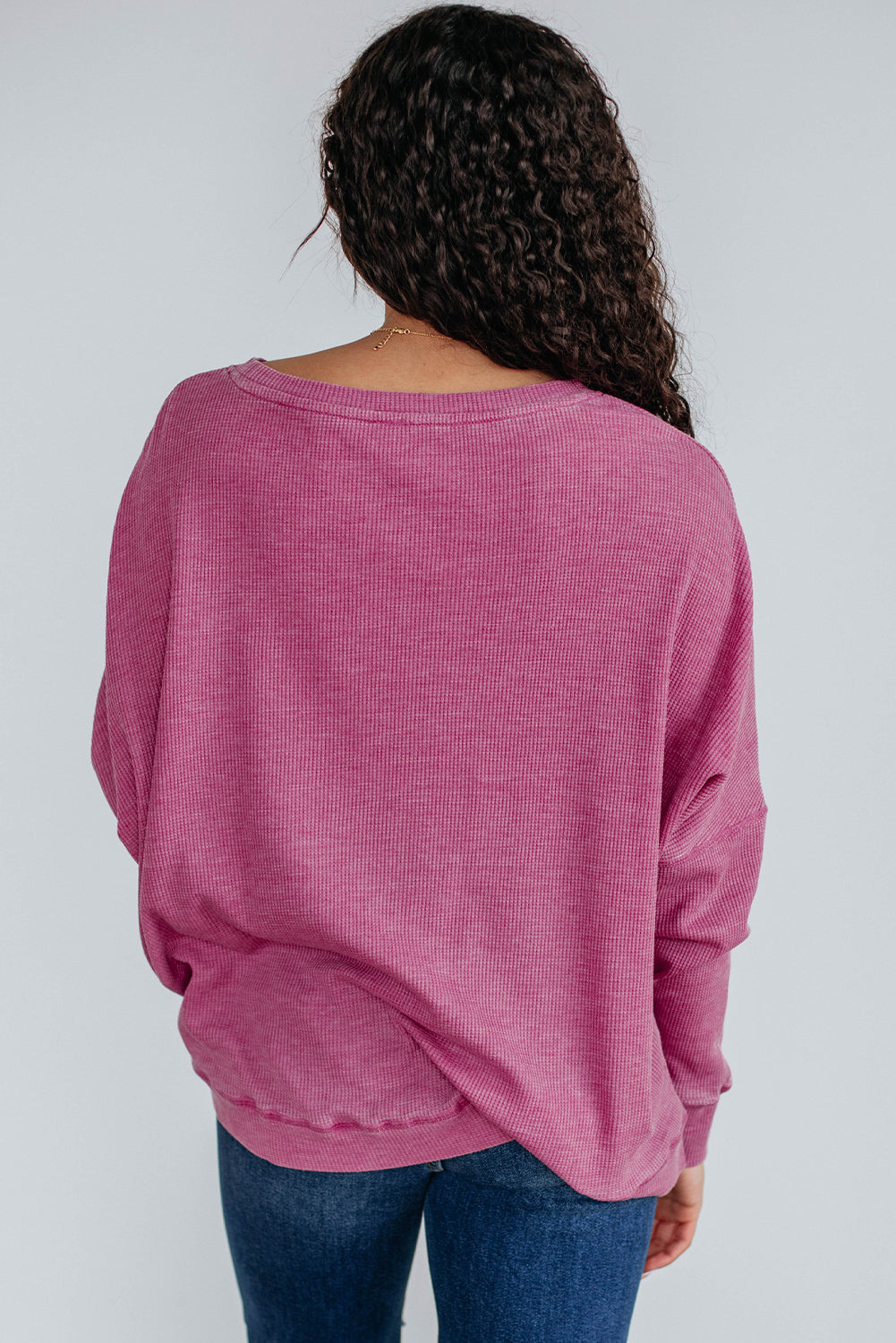 Dark Gray Waffle-Knit Relaxed Top