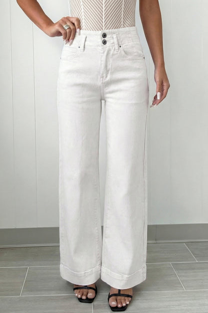 White 2-Button High-Waist Wide-Leg Jeans