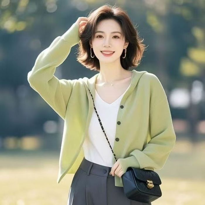 Casual Loose Hooded Cardigan Sweatshirt for Women, Korean Style,  Outerwear Top