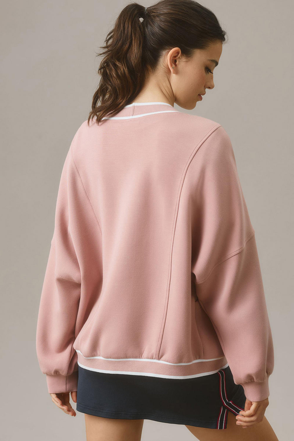 Pink Contrast-Trim Button-Front Knit Cardigan