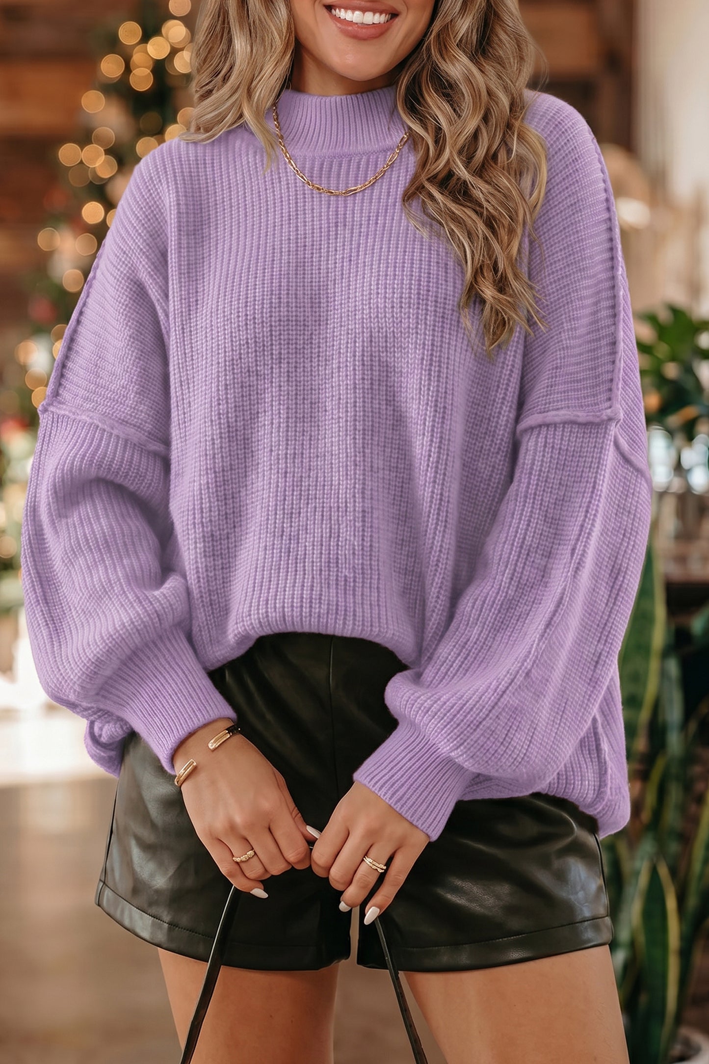 Orchid Ribbed Mock-Neck Sweater