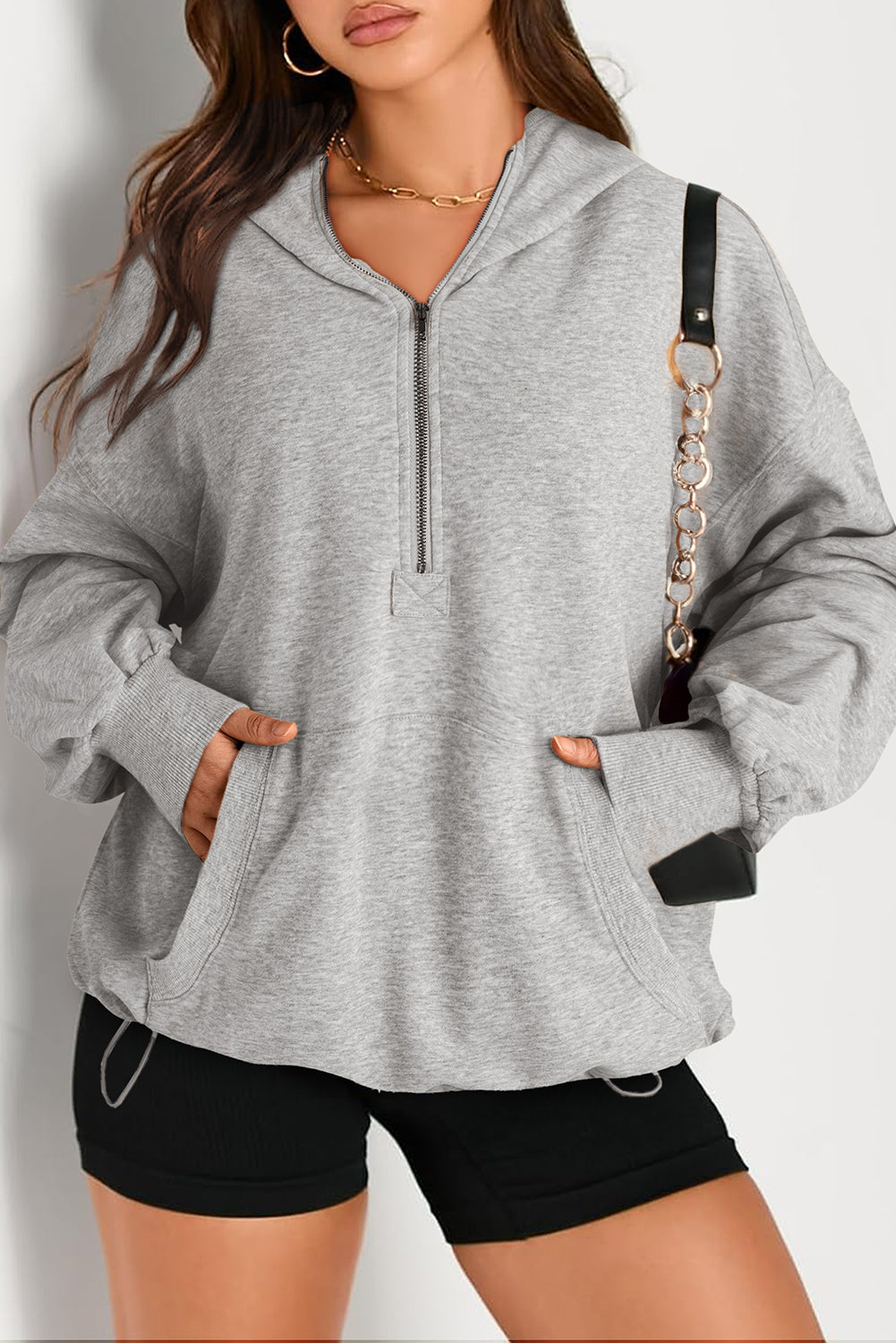 Light Gray Half-Zip Oversized Hoodie