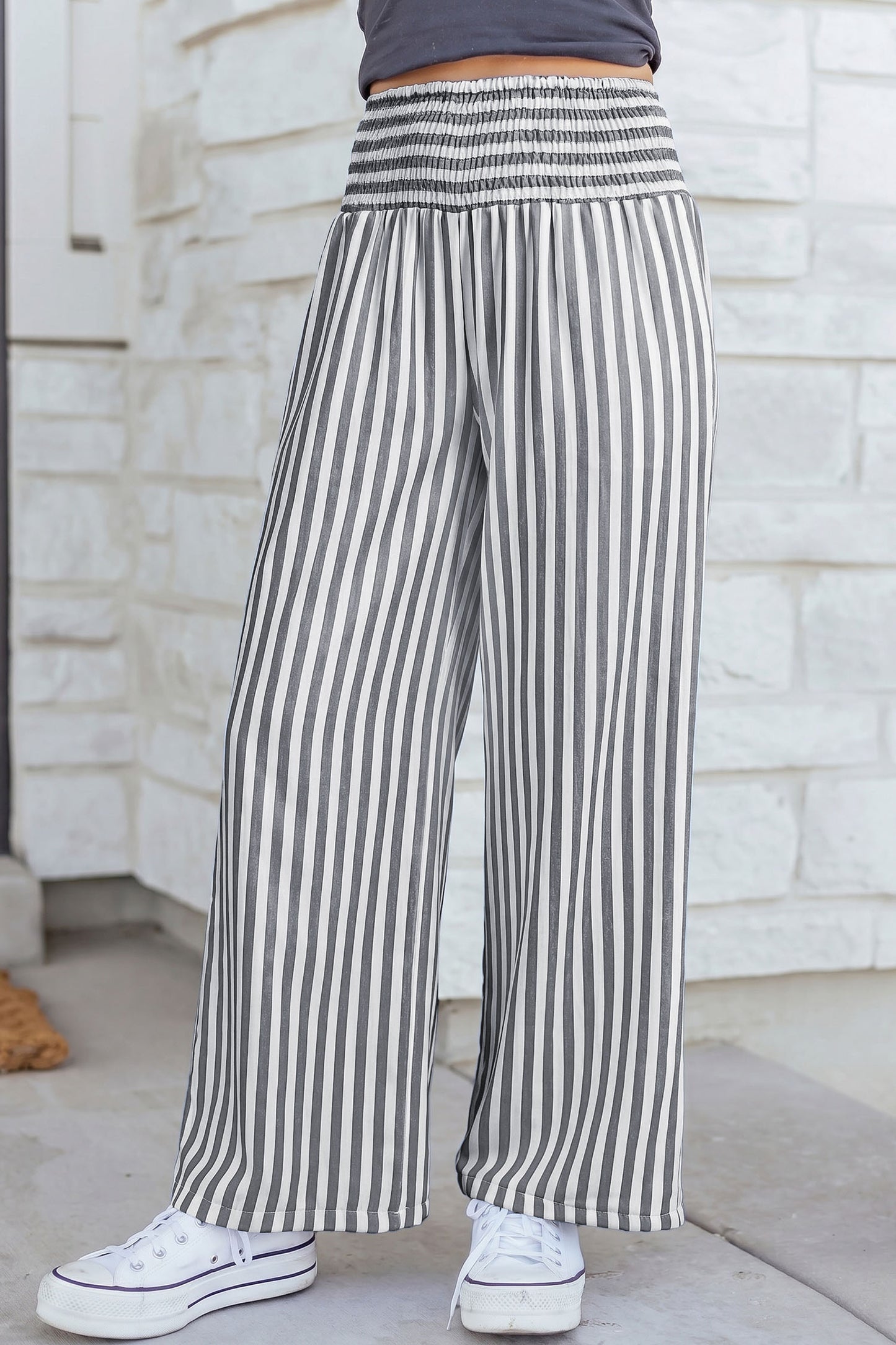 Sky Blue Striped Wide-Leg Pants