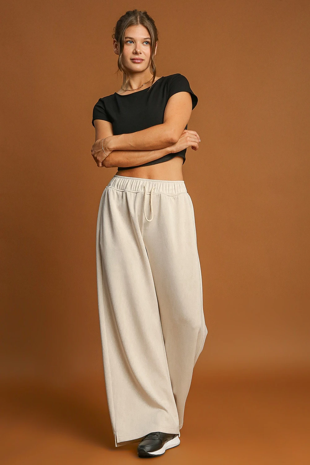 Apricot Drawstring Wide-Leg Pants