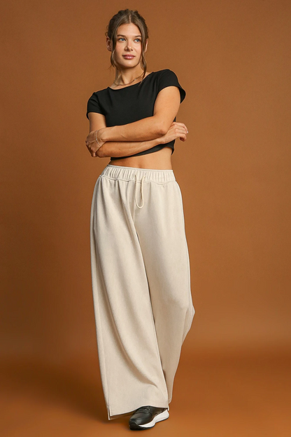 Apricot Drawstring Wide-Leg Pants