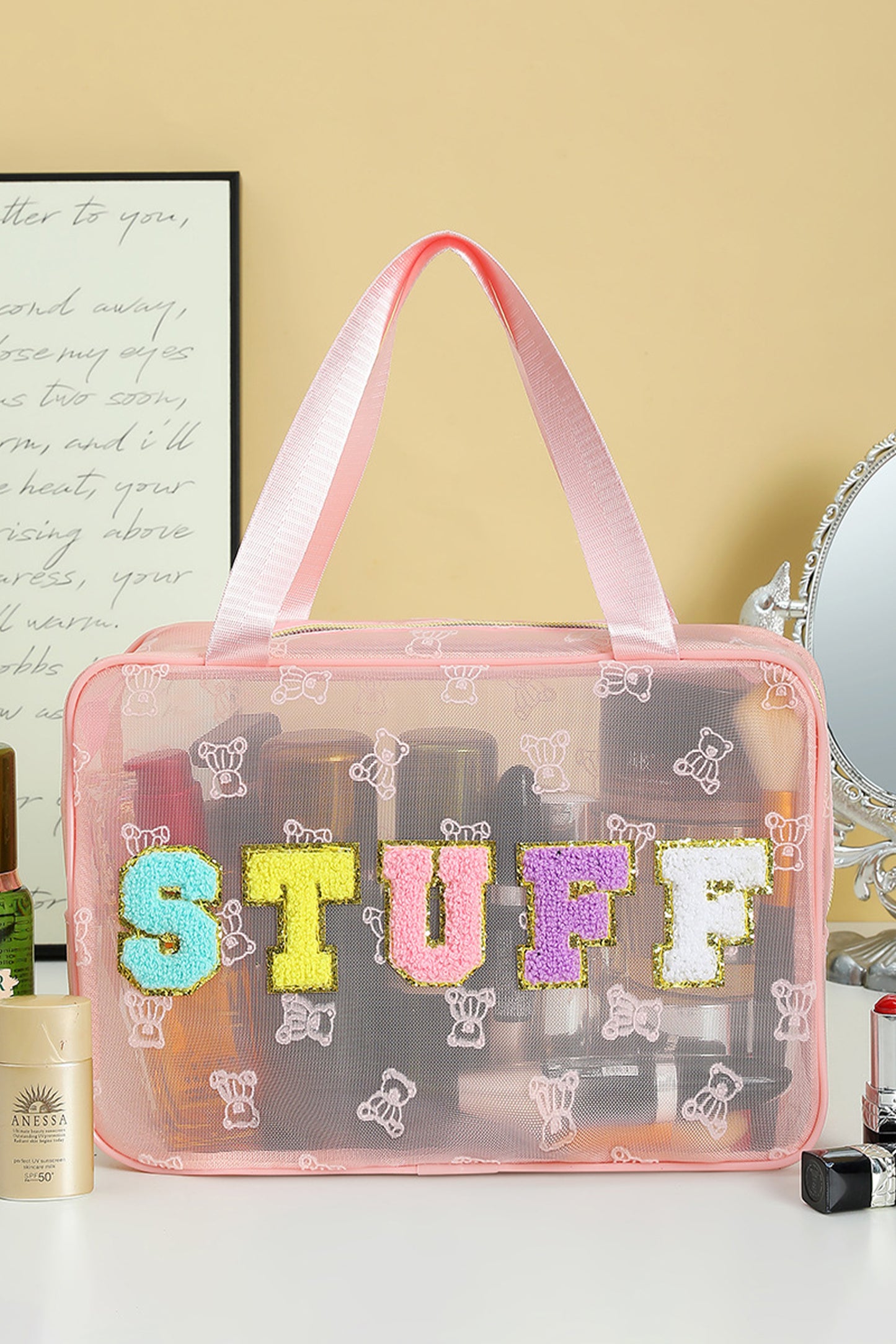 Black STUFF Teddy-Bear Graphic Makeup Bag