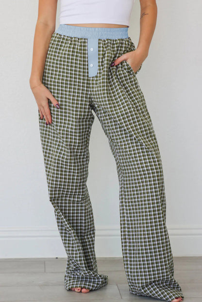 Brown Gingham Wide-Leg Boxer Pants