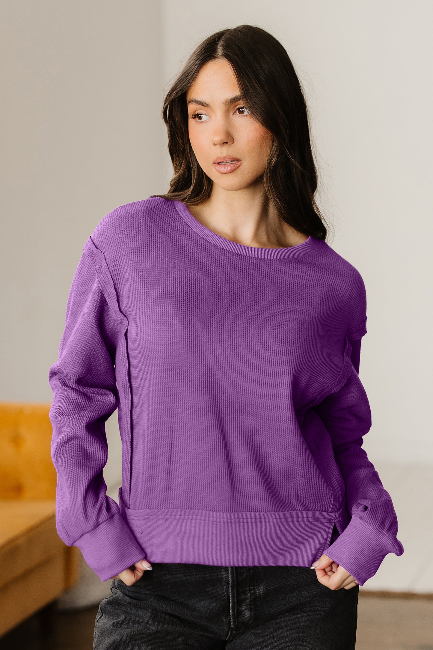 Evergreen Raw-Seam Textured Sweatshirt