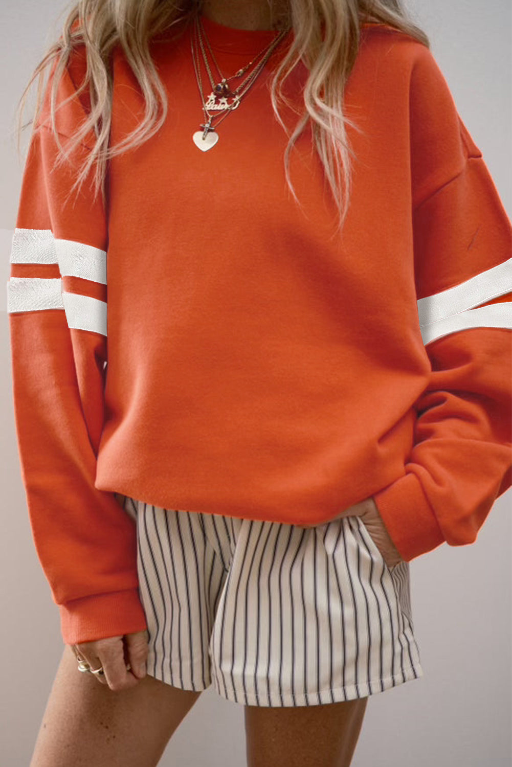 White Varsity Striped Detail Drop-Shoulder Oversized Sweatshirt