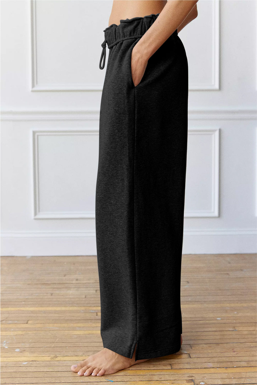 Black Drawstring Wide-Leg Sweatpants