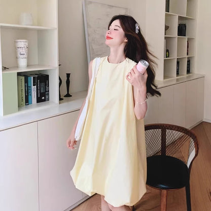 Yellow Bubble-Hem Mini Dress
