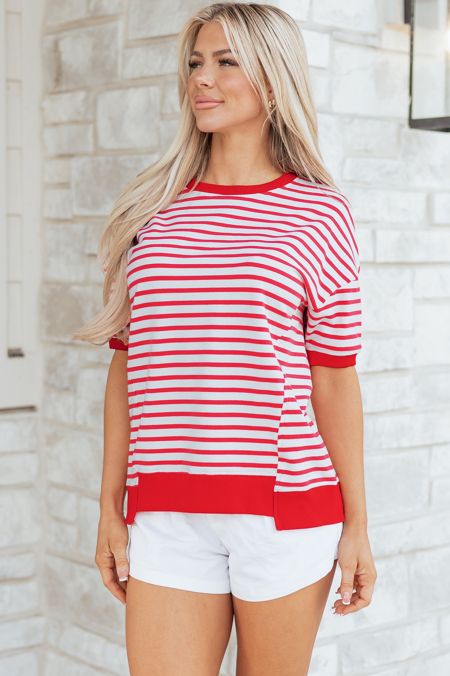 Red Striped Drop-Shoulder T-Shirt